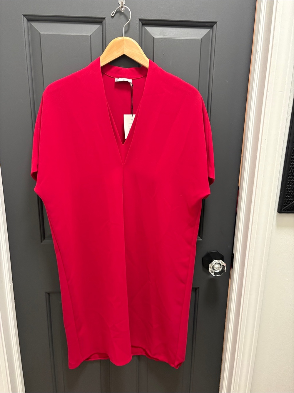 Vince Bold Red V-Neck Tunic Dress